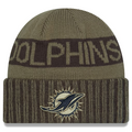 MIAMI DOLPHINS 2025 NFL SALUTE TO SERVICE CUFFED KNIT BEANIE - DARK GREEN