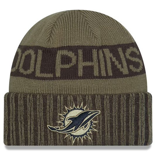 MIAMI DOLPHINS 2025 NFL SALUTE TO SERVICE CUFFED KNIT BEANIE - DARK GREEN