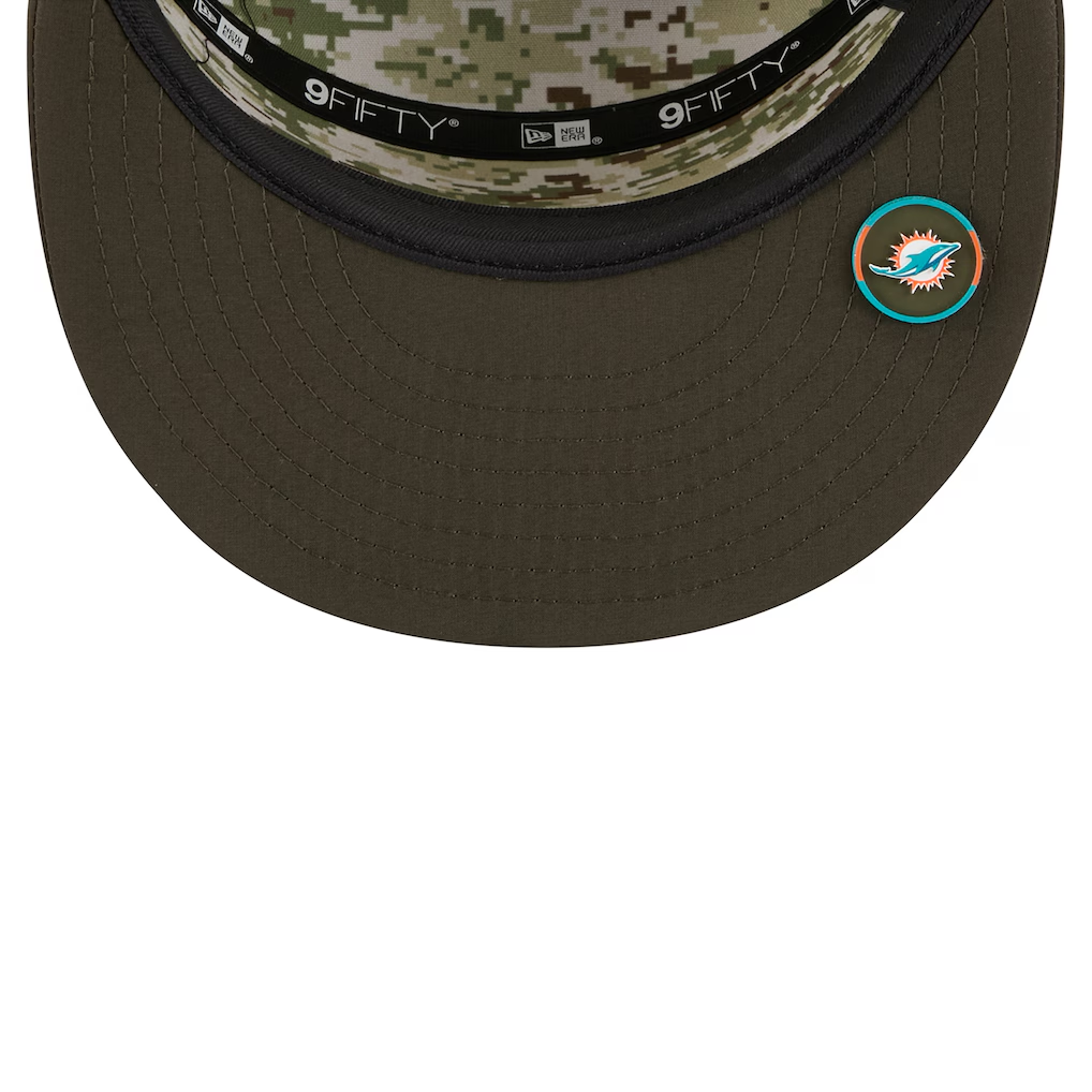 MIAMI DOLPHINS 2025 NFL SALUTE TO SERVICE SPLIT PANEL 9FIFTY SNAPBACK HAT - DARK GREEN