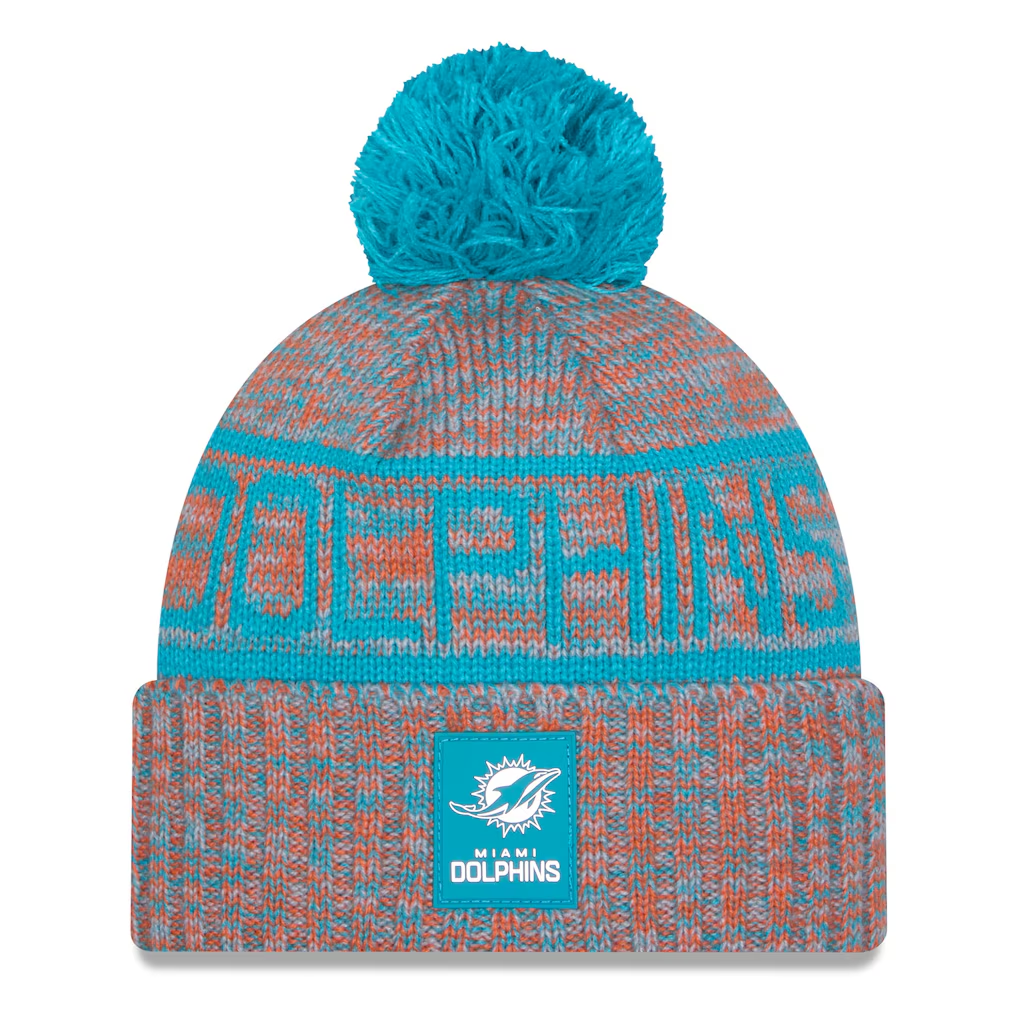 MIAMI DOLPHINS 2025 NFL SIDELINE COLD WEATHER CUFFED KNIT WITH POM - ORANGE