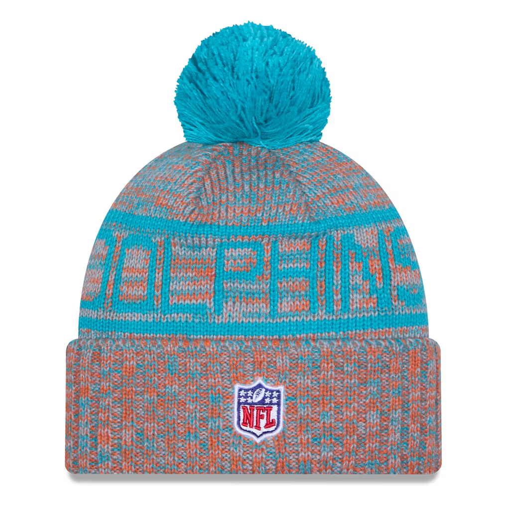 MIAMI DOLPHINS 2025 NFL SIDELINE COLD WEATHER CUFFED KNIT WITH POM - ORANGE