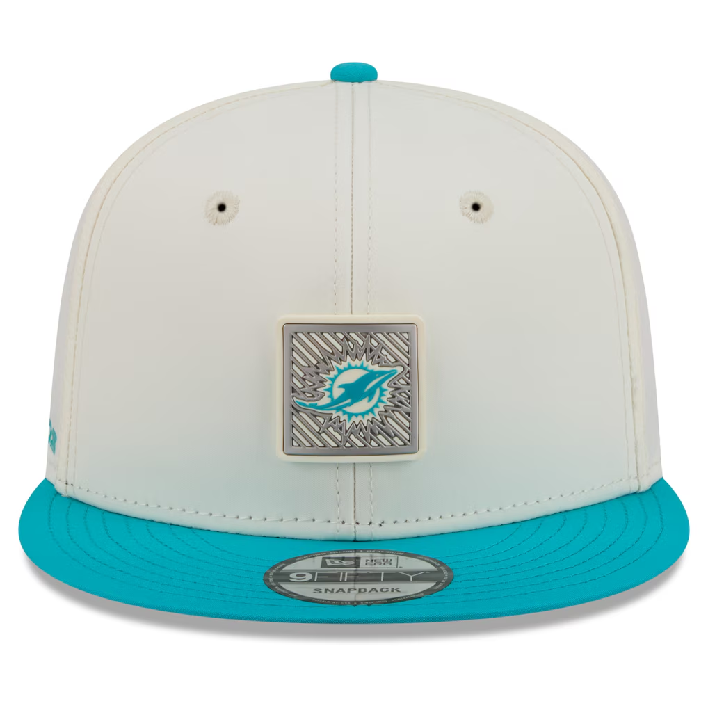 MIAMI DOLPHINS 2026 NFL TRAINING CAMP 9FIFTY SNAPBACK HAT - CHROME WHITE/AQUA