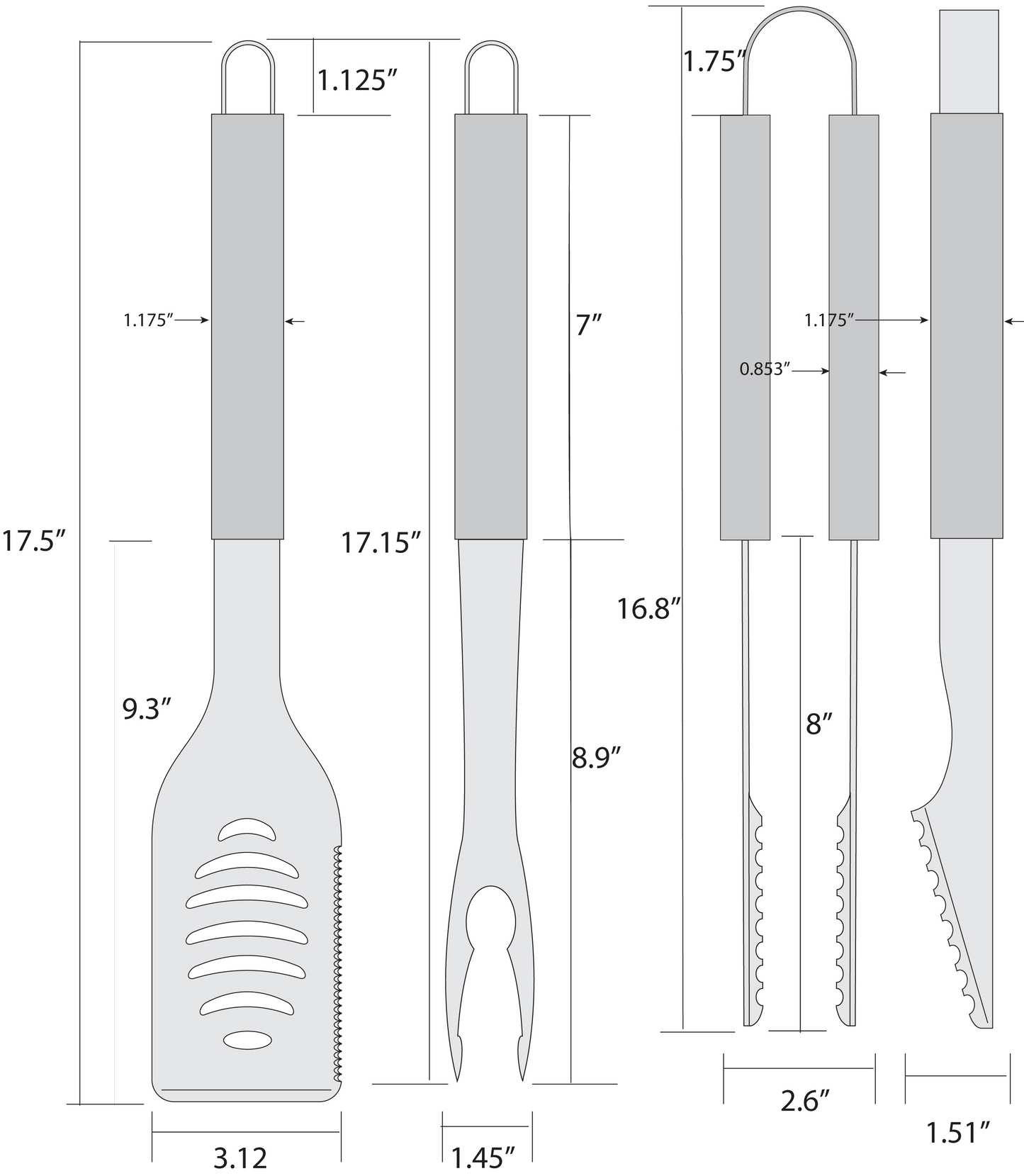 MIAMI DOLPHINS 3 PIECE MONOCHROMATIC BBQ SET - BLACK