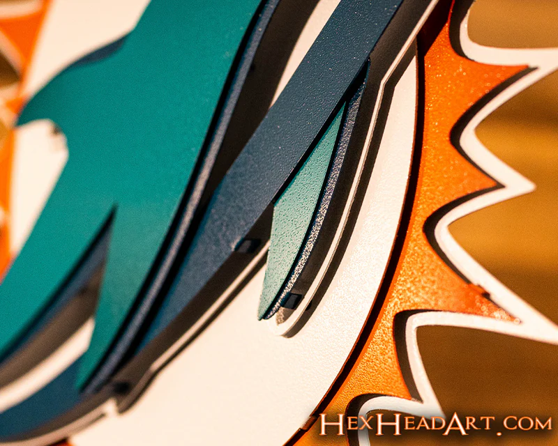 MIAMI DOLPHINS 3D VINTAGE METAL WALL ART - 28" X 21"