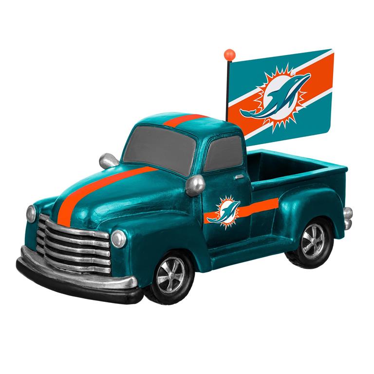MIAMI DOLPHINS 9" RALLY TRUCK GARDEN STATUE WITH FLAG
