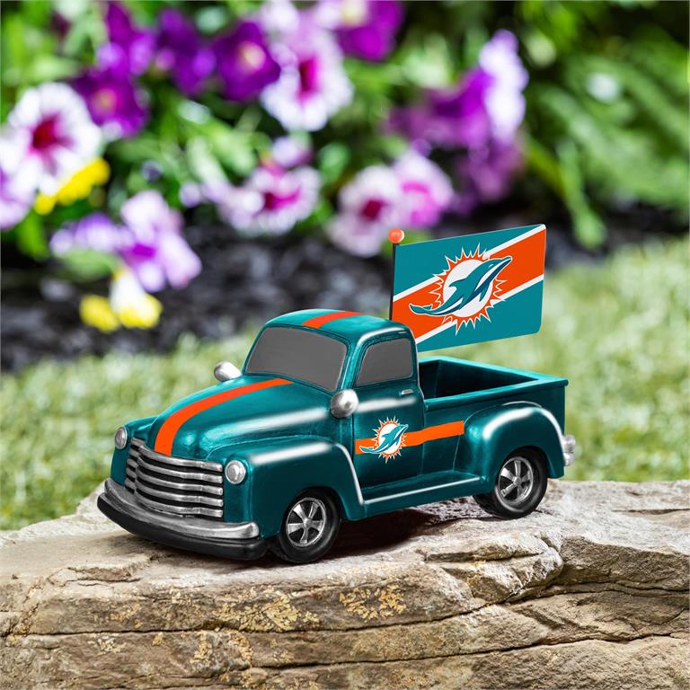 MIAMI DOLPHINS 9" RALLY TRUCK GARDEN STATUE WITH FLAG