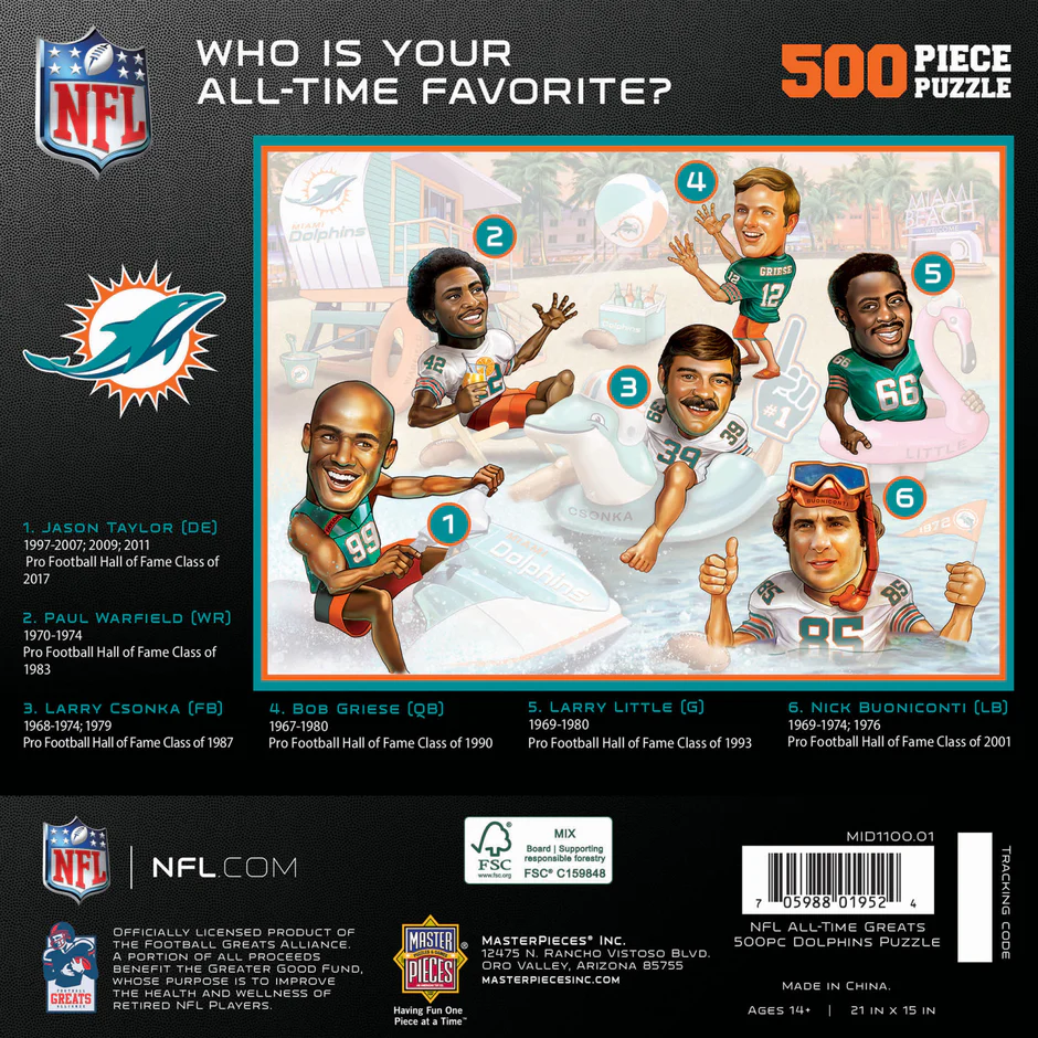 MIAMI DOLPHINS ALL TIME GREATS 500 PIECE JIGSAW PUZZLE