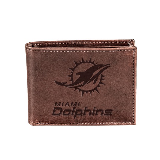 MIAMI DOLPHINS BROWN BI-FOLD LEATHER WALLET