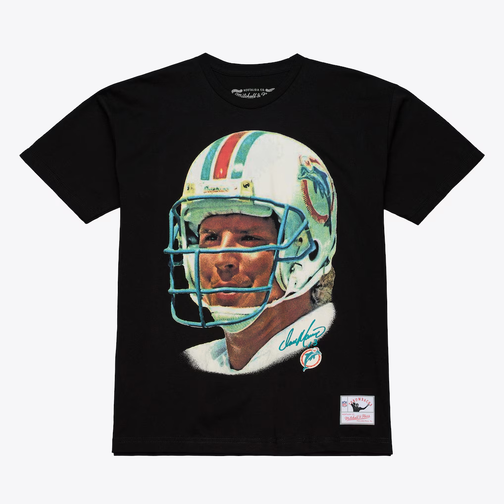 MIAMI DOLPHINS DAN MARINO MEN'S MITCHELL & NESS REAL BIG FACE T-SHIRT - BLACK