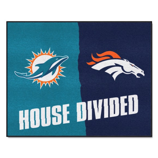 MIAMI DOLPHINS / DENVER BRONCOS HOUSE DIVIDED 34" X 42.5" MAT