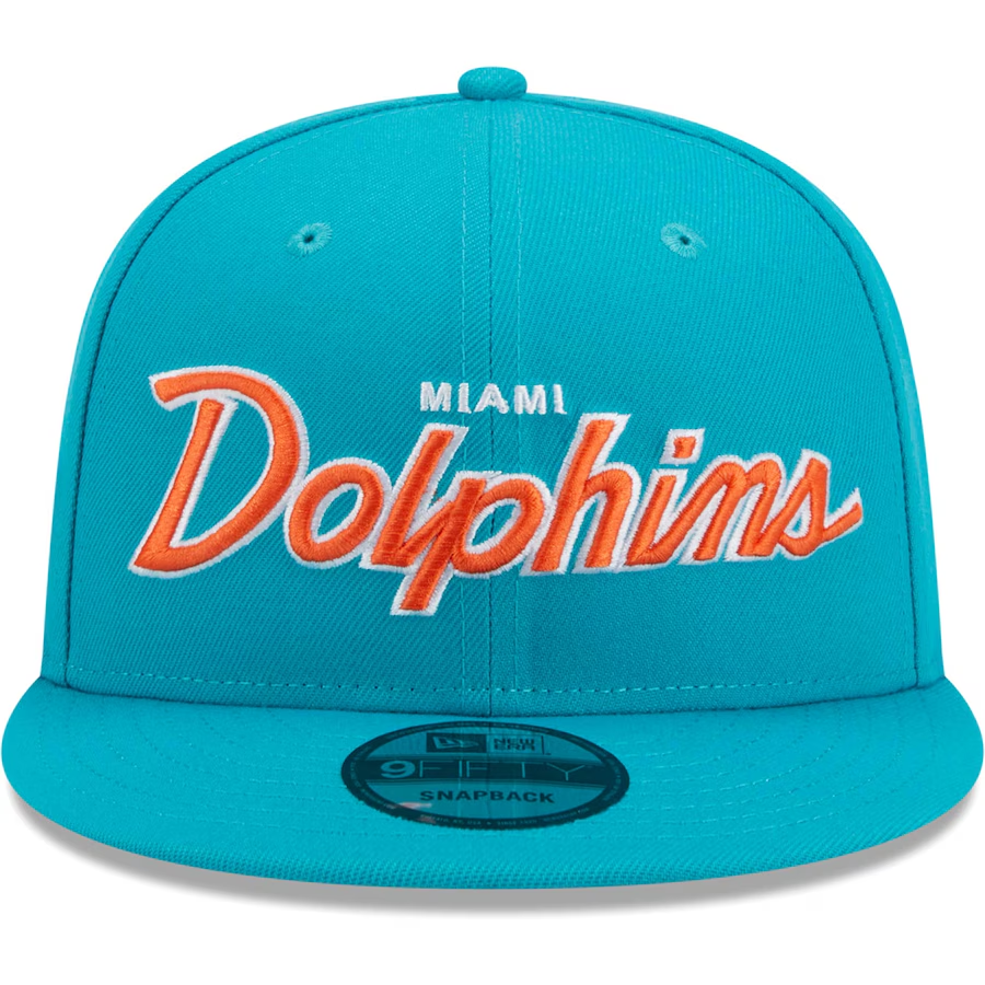 MIAMI DOLPHINS EVERGREEN SCRIPT 9FIFTY SNAPBACK HAT - AQUA