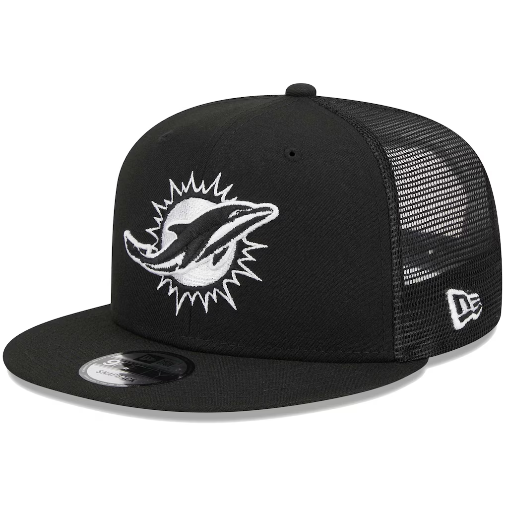 MIAMI DOLPHINS EVERGREEN TRUCKER 9FIFTY SNAPBACK HAT - BLACK/WHITE