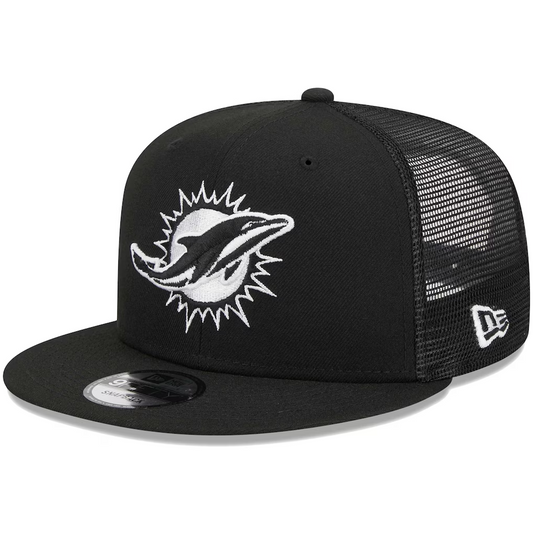 MIAMI DOLPHINS EVERGREEN TRUCKER 9FIFTY SNAPBACK HAT - BLACK/WHITE