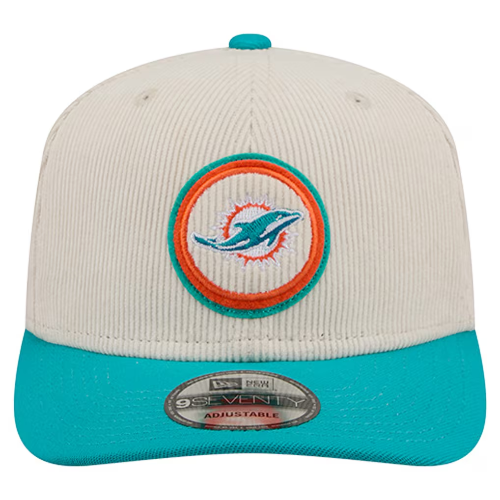 MIAMI DOLPHINS LOYAL CORDUROY 9SEVENTY STRETCH-SNAP ADJUSTABLE HAT - CHROME WHITE/AQUA