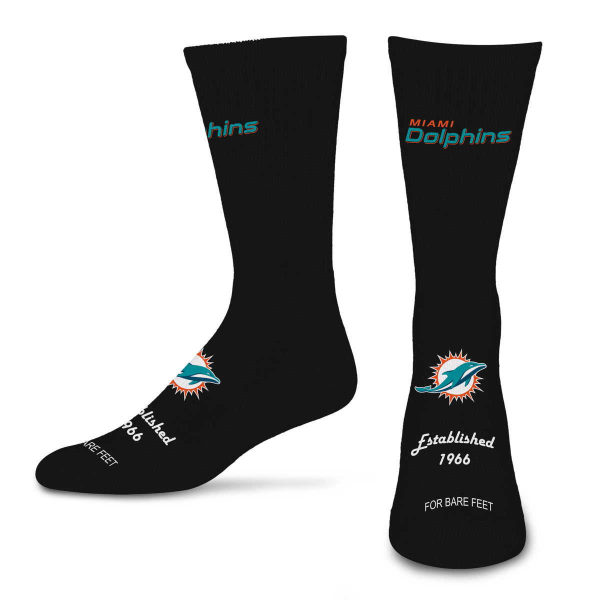 MIAMI DOLPHINS MEN'S FOR BARE FEET ESTABLISHED SOCK - BLACK