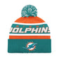 MIAMI DOLPHINS MEN'S STARTER LEGACY CUFFED KNIT WITH POM - AQUA/ORANGE