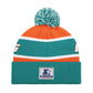 MIAMI DOLPHINS MEN'S STARTER LEGACY CUFFED KNIT WITH POM - AQUA/ORANGE