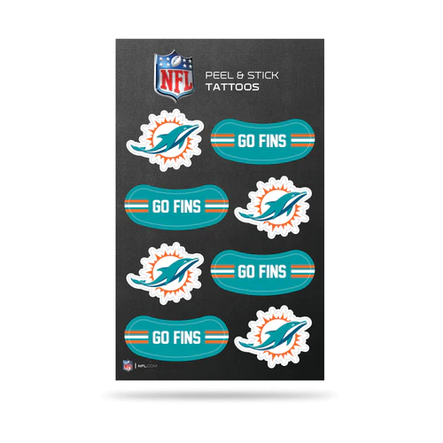 MIAMI DOLPHINS PEEL & STICK TEMPORARY FACE TATTOOS AND EYE BLACK
