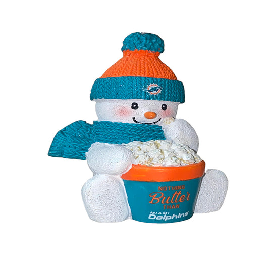 MIAMI DOLPHINS POPCORN SNOWMAN ORNAMENT