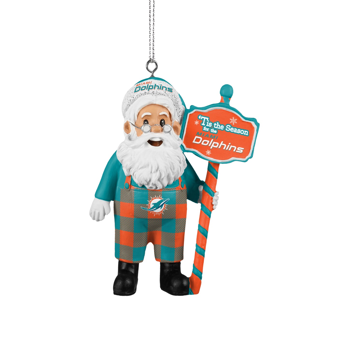 MIAMI DOLPHINS SANTA OVERALLS ORNAMENT