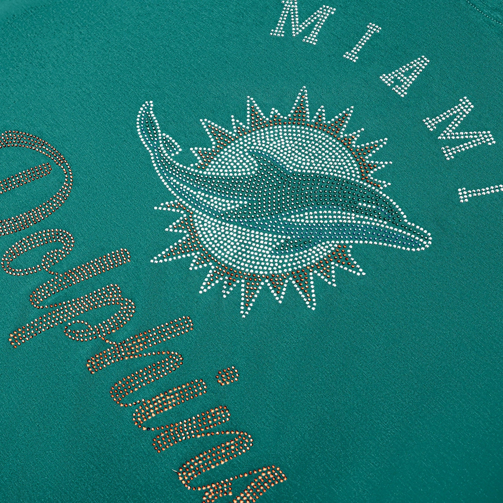 MIAMI DOLPHINS WOMEN'S FOCO RHINESTONE LOGO OVERSIZED T-SHIRT - AQUA