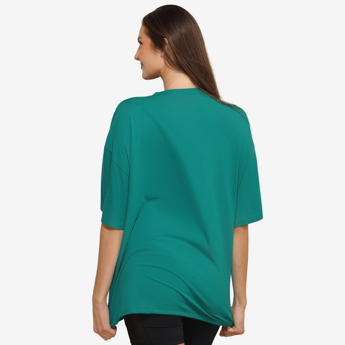 MIAMI DOLPHINS WOMEN'S FOCO RHINESTONE LOGO OVERSIZED T-SHIRT - AQUA