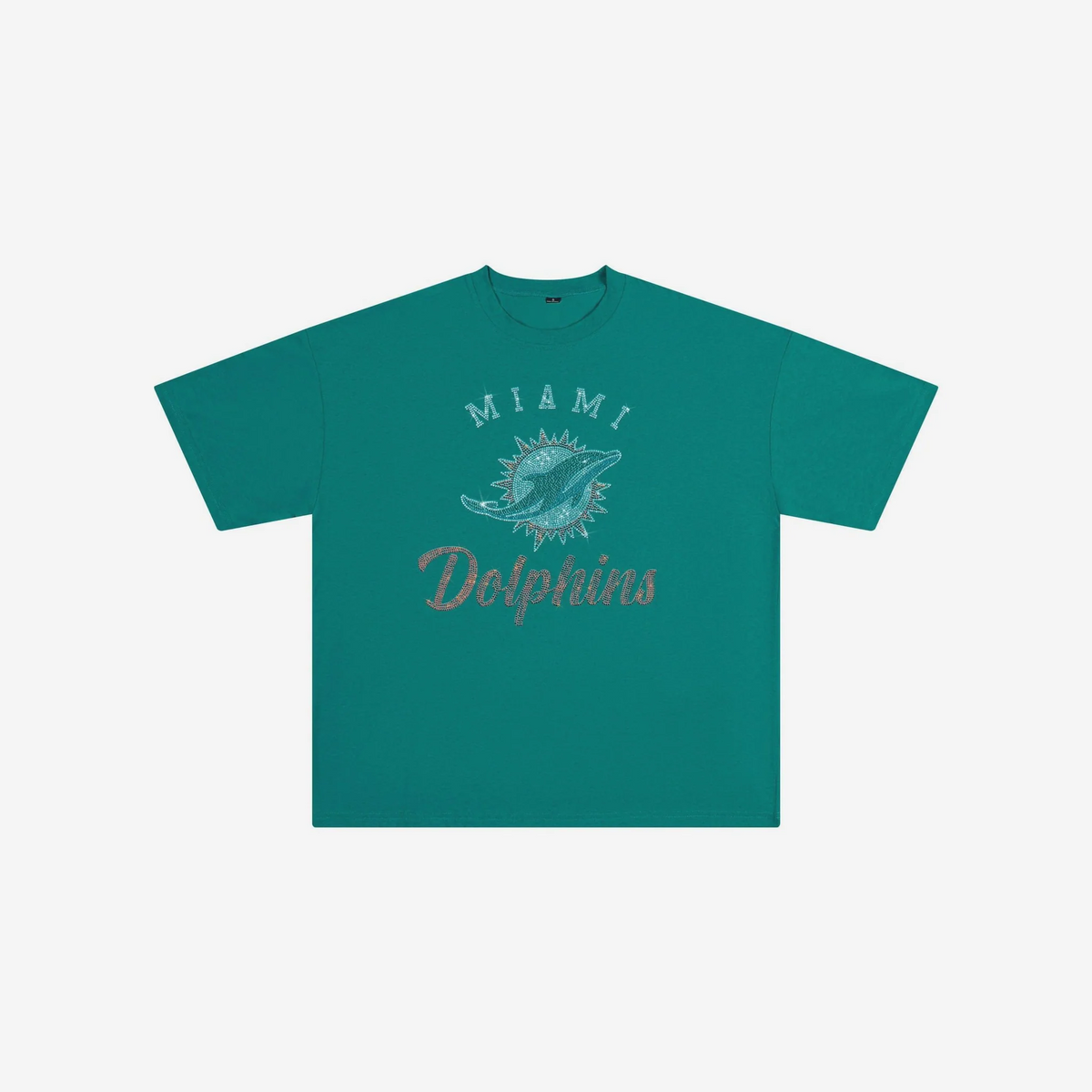 MIAMI DOLPHINS WOMEN'S FOCO RHINESTONE LOGO OVERSIZED T-SHIRT - AQUA