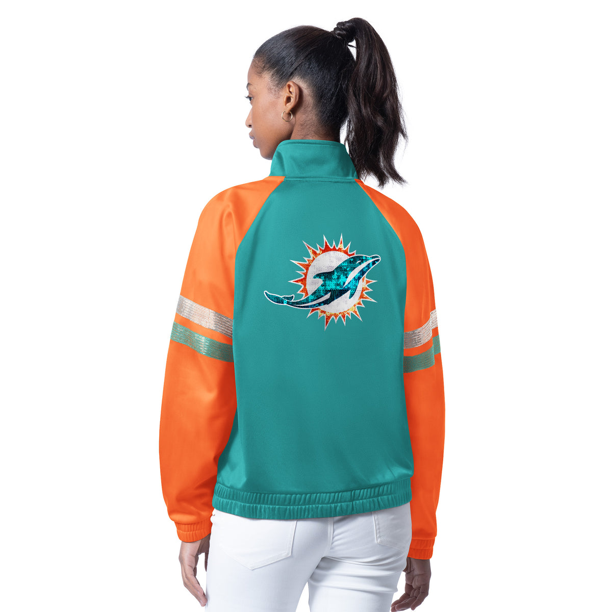MIAMI DOLPHINS WOMEN'S G-III 4HER BY CARL BANKS FAN BLING TRACK JACKET