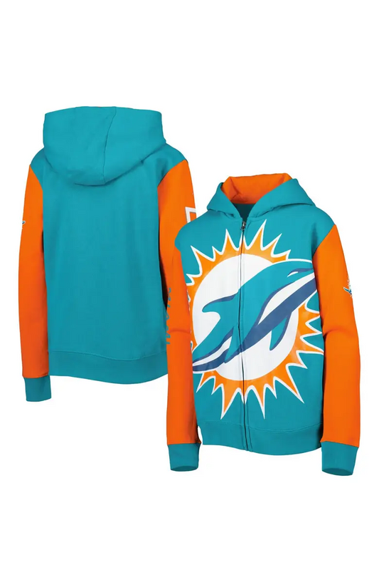 MIAMI DOLPHINS YOUTH POSTER BOARD FULL -ZIP HOODED SWEATSHIRT