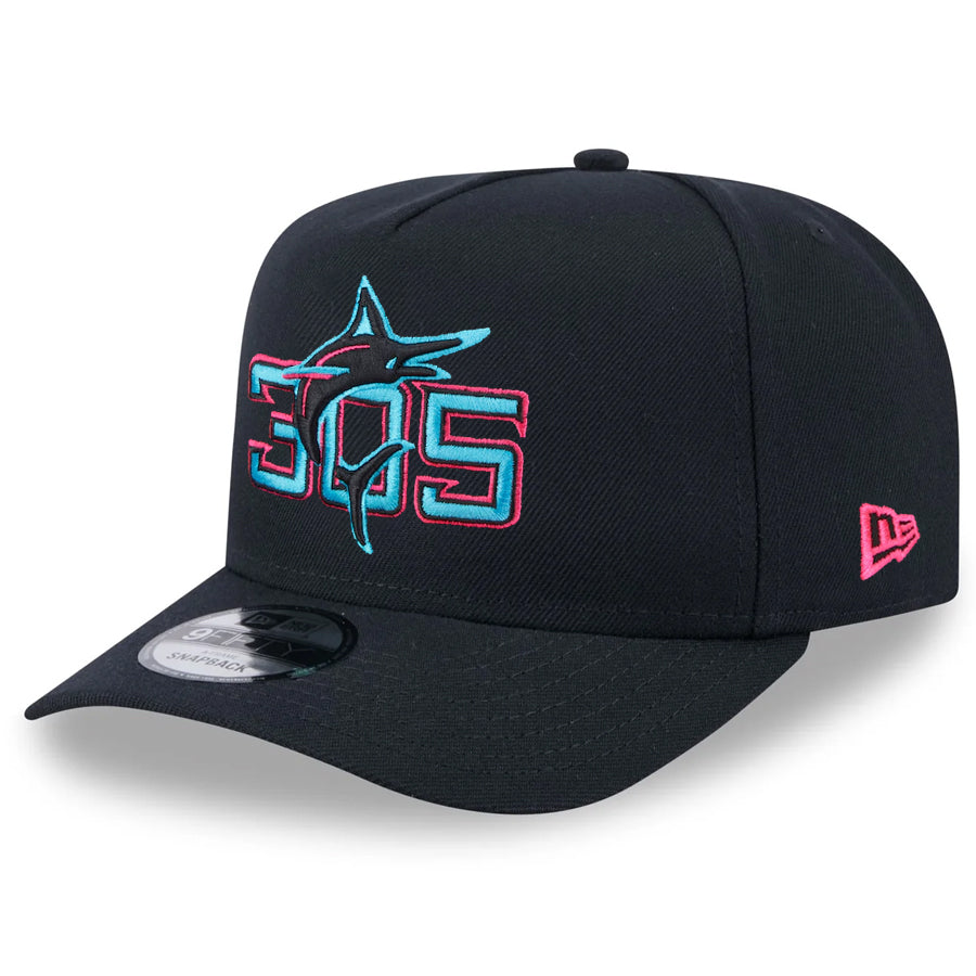 MIAMI MARLINS 2025 MLB CITY CONNECT A-FRAME 9FIFTY SNAPBACK HAT - BLACK