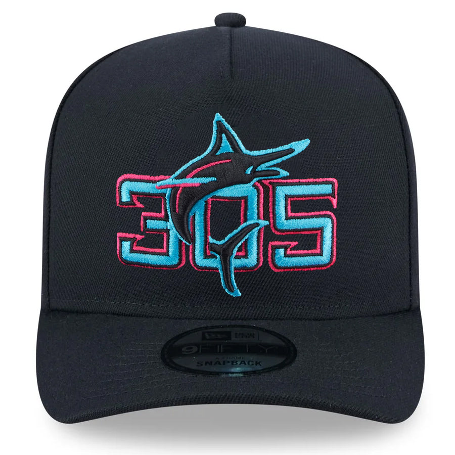 MIAMI MARLINS 2025 MLB CITY CONNECT A-FRAME 9FIFTY SNAPBACK HAT - BLACK