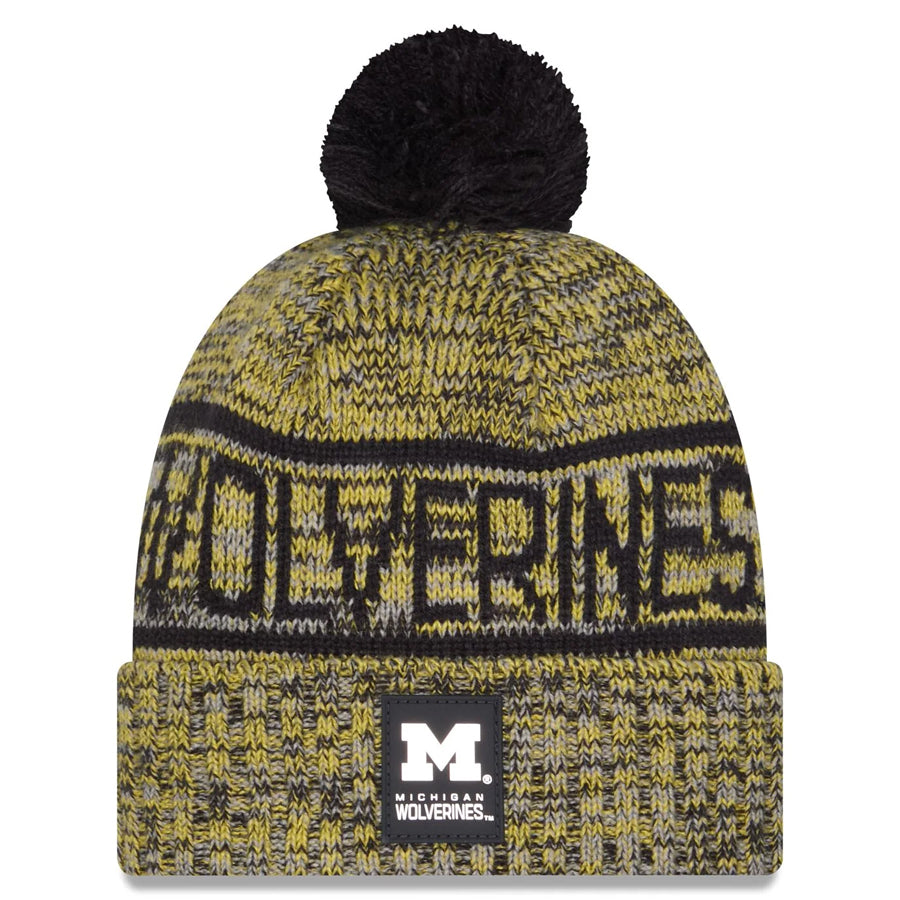 MICHIGAN WOLVERINES 2025 SIDELINE COLD WEATHER CUFFED KNIT WITH POM - GOLD