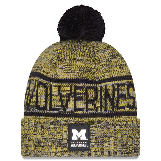 MICHIGAN WOLVERINES 2025 SIDELINE COLD WEATHER CUFFED KNIT WITH POM - GOLD