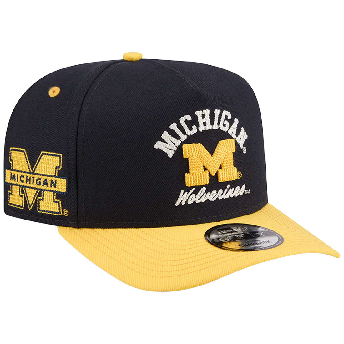 MICHIGAN WOLVERINES ARCHED 9FIFTY A-FRAME SNAPBACK HAT - NAVY/GOLD