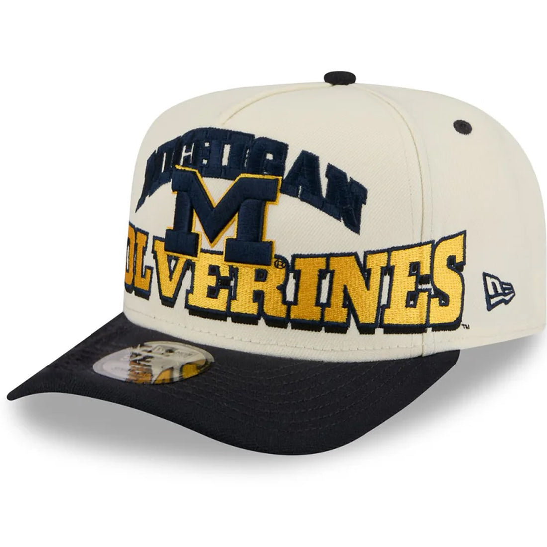 MICHIGAN WOLVERINES MARCH MADNESS 9FIFTY A-FRAME SNAPBACK HAT - CHROME WHITE/NAVY