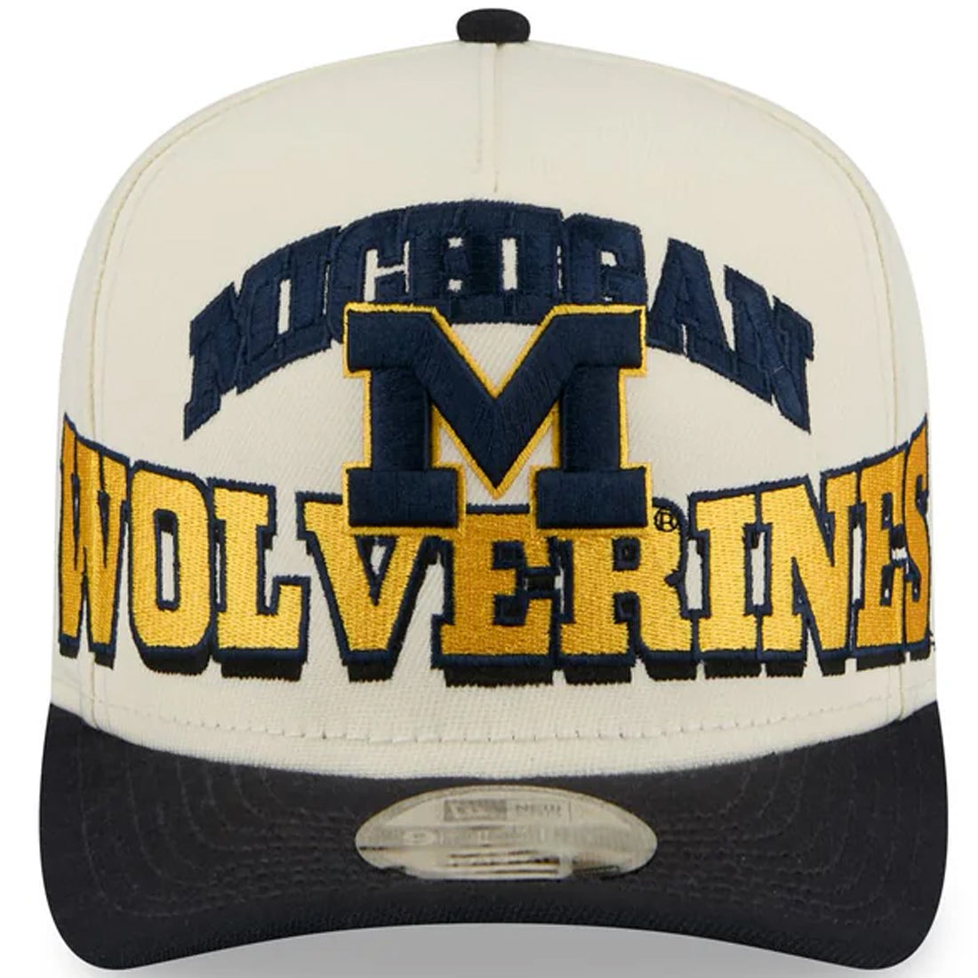 MICHIGAN WOLVERINES MARCH MADNESS 9FIFTY A-FRAME SNAPBACK HAT - CHROME WHITE/NAVY