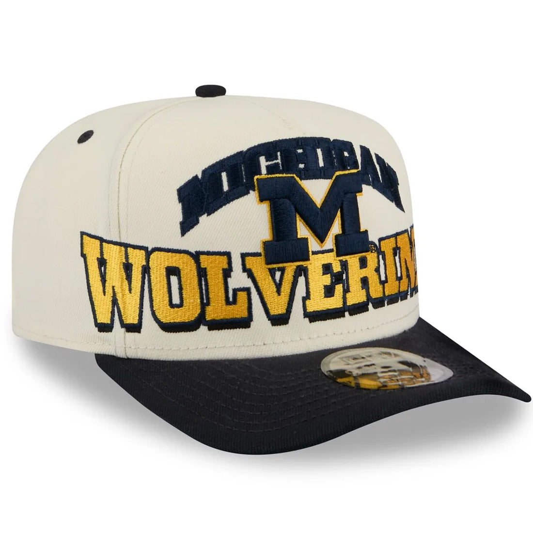 MICHIGAN WOLVERINES MARCH MADNESS 9FIFTY A-FRAME SNAPBACK HAT - CHROME WHITE/NAVY