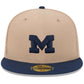 MICHIGAN WOLVERINES TWO-TONE EVERGREEN BASIC 59FIFTY FITTED HAT - CAMEL/NAVY