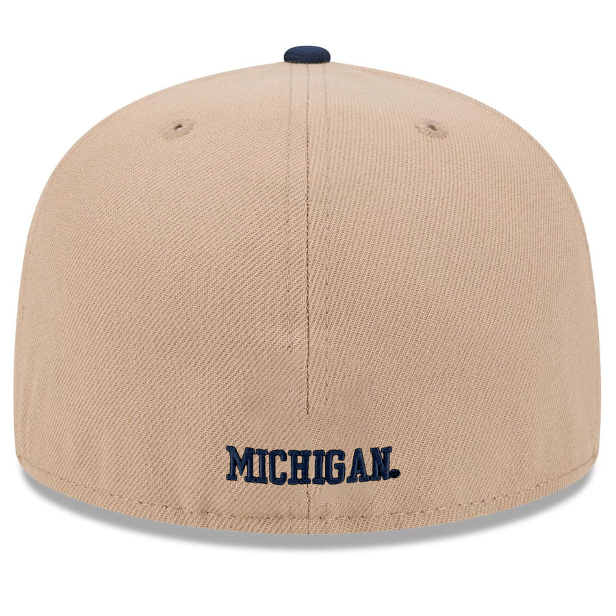 MICHIGAN WOLVERINES TWO-TONE EVERGREEN BASIC 59FIFTY FITTED HAT - CAMEL/NAVY