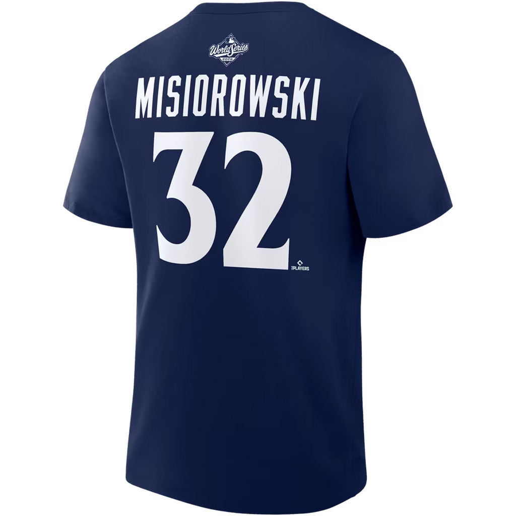 MILWAUKEE BREWERS JACOB MISIOROWSKI MEN'S FANATICS 2026 WORLD SERIES NAME AND NUMBER T-SHIRT - BLUE