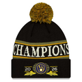 MILWAUKEE BREWERS NEW ERA 2026 MLB WORLD SERIES CHAMPIONS LOCKER ROOM CUFFED KNIT WITH POM - BLACK