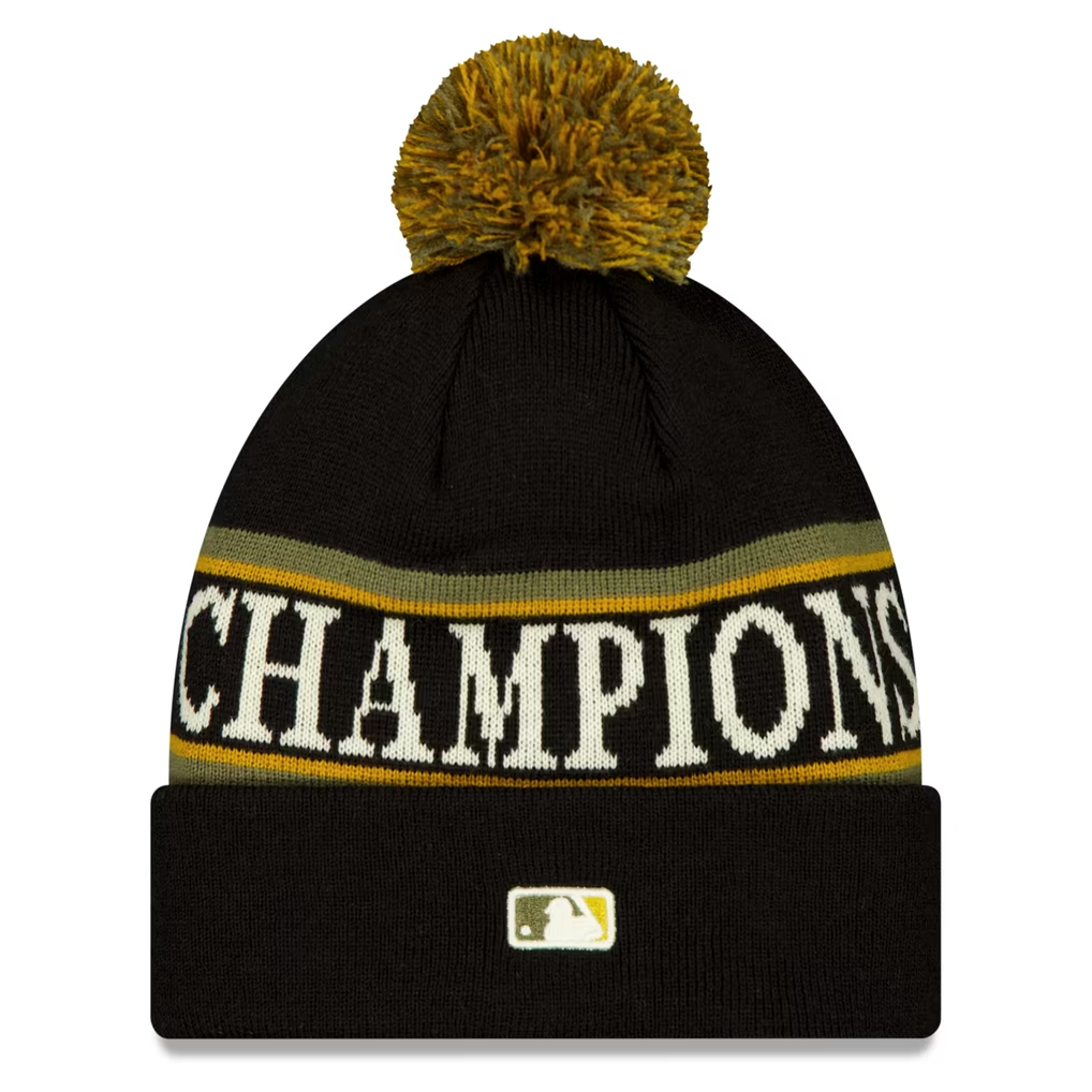 MILWAUKEE BREWERS NEW ERA 2026 MLB WORLD SERIES CHAMPIONS LOCKER ROOM CUFFED KNIT WITH POM - BLACK