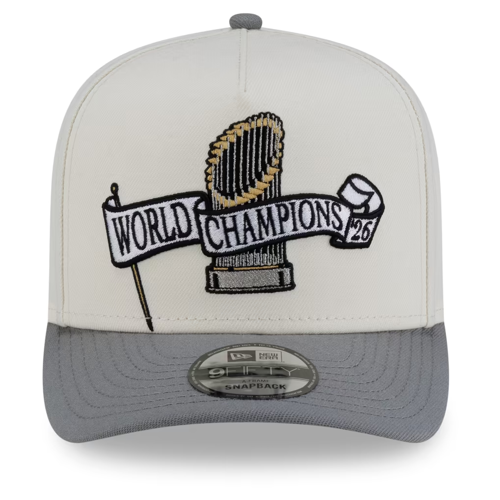 MILWAUKEE BREWERS NEW ERA 2026 MLB WORLD SERIES CHAMPIONS PARADE 9FORTY A-FRAME ADJUSTABLE HAT - CREAM/GREY