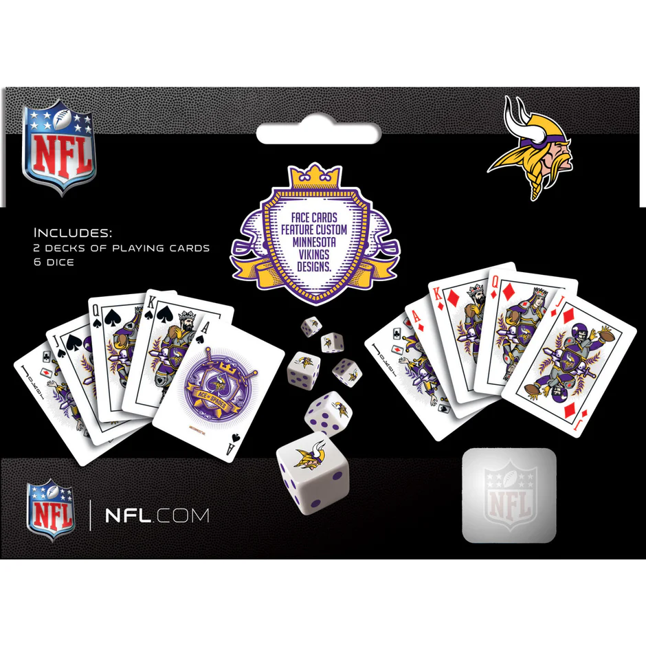 MINNESOTA VIKINGS 2PK JUEGO DE TARJETAS Y DADOS