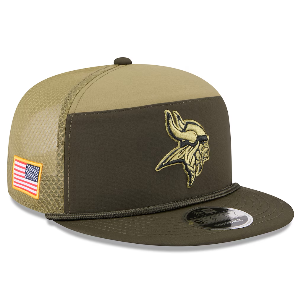 MINNESOTA VIKINGS 2025 NFL SALUTE TO SERVICE SPLIT PANEL 9FIFTY SNAPBACK HAT - DARK GREEN