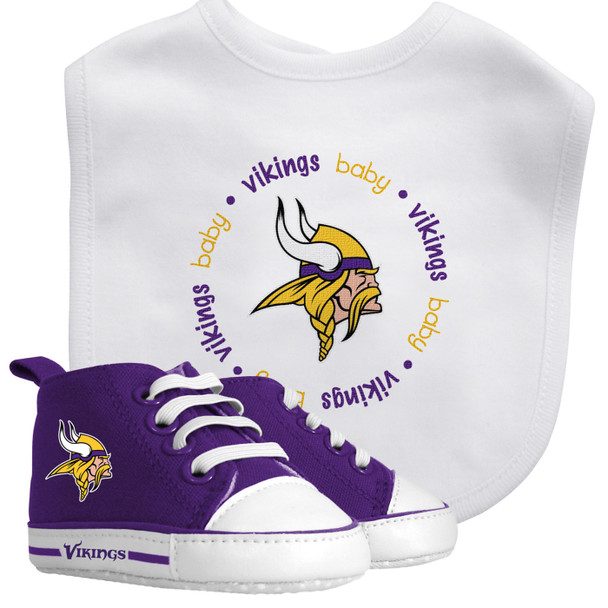 SET DE REGALO DE BABERO Y PRE-Caminante MINNESOTA VIKINGS BEBÉ 2 PIEZAS