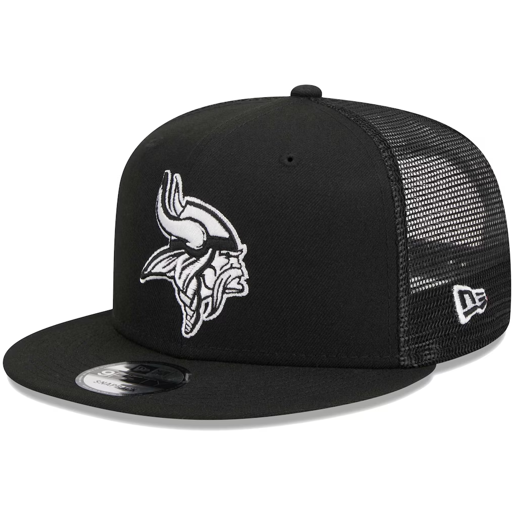 MINNESOTA VIKINGS EVERGREEN TRUCKER 9FIFTY SNAPBACK HAT - BLACK/WHITE