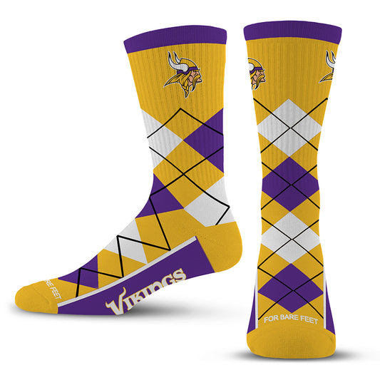 MINNESOTA VIKINGS MEN'S FOR BARE FEET ARGYLE FYRE SOCKS
