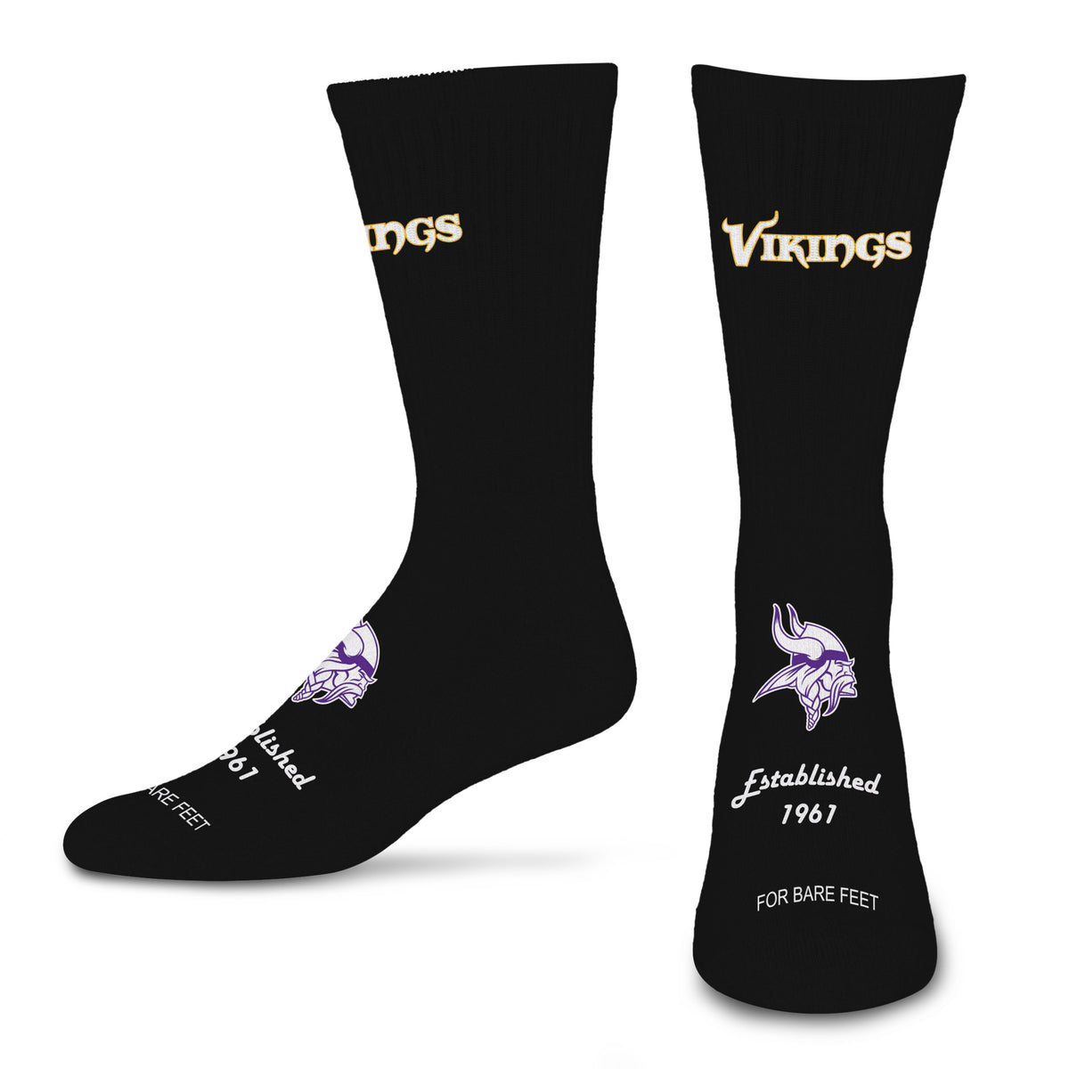 MINNESOTA VIKINGS MEN'S FOR BARE FEET ESTABLISHED SOCK - BLACK