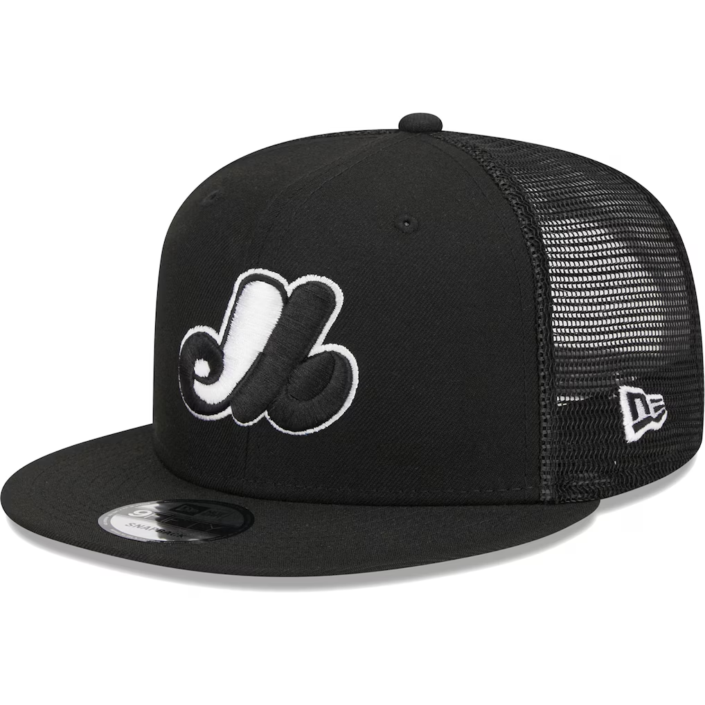 MONTREAL EXPOS EVERGREEN TRUCKER 9FIFTY SNAPBACK HAT - BLACK/WHITE